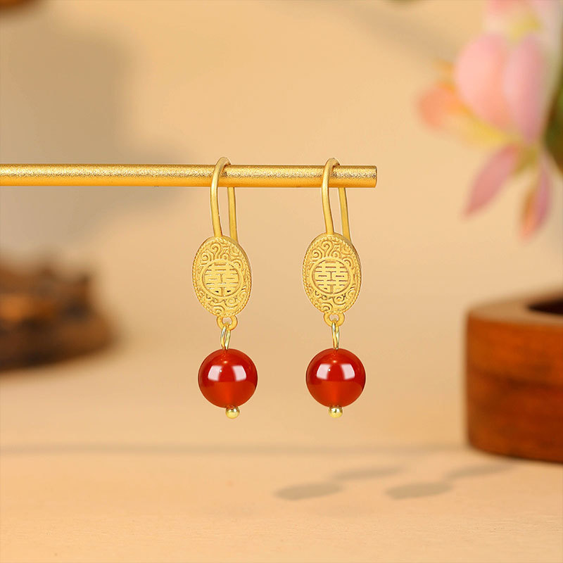 Earrings - Natuurlijke rode jade kralen oorbellen talismannen