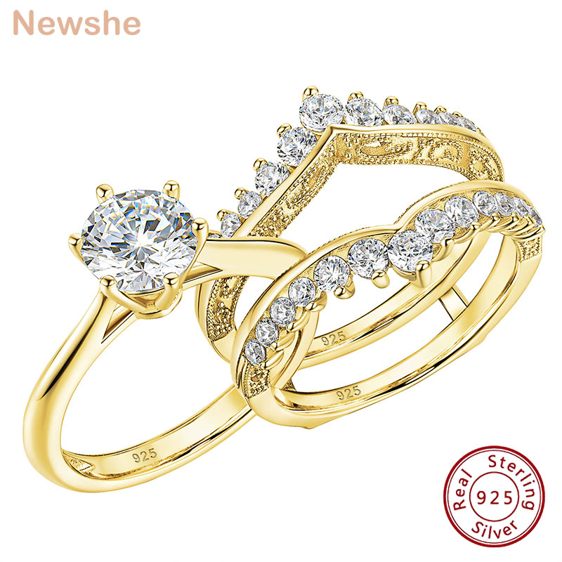 Moissanite Engagement Ring 1 Carat - Newshe 14k geelgoud vergulde bruidsringset voor