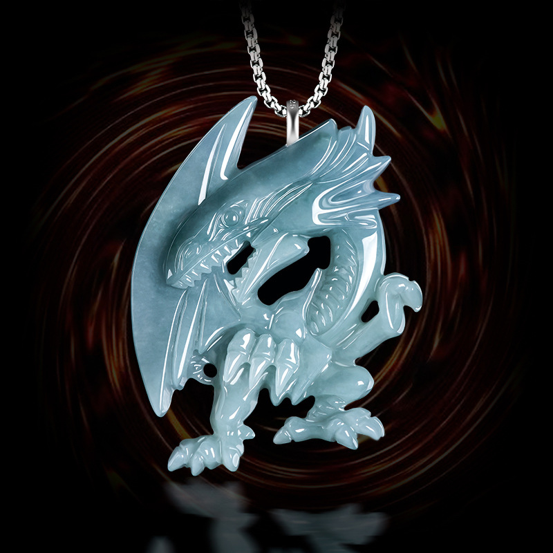 Rings - Blauwe Myanmar Jadeïet Draak Hanger Ketting