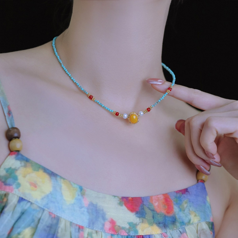 Pearl Choker Necklace Vintage - Nieuwe collectie vintage blauw turkoois en