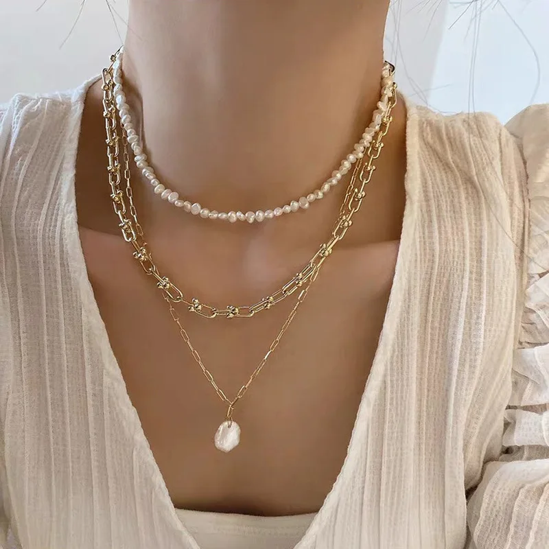 Pearl Choker Necklace Vintage - Franse Retro Link Chain Natuurlijke Zoetwaterparel