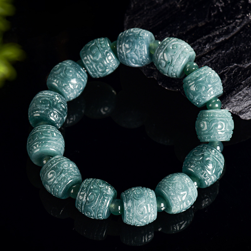 Bracelets - Natuurlijke Birmese Jadeïet Gesneden Kraal Armband