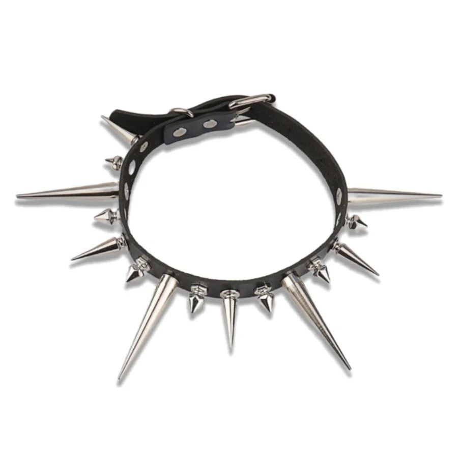 Goth Punk Spike Choker - Goth Lange Spike Choker Punk Kunstleer