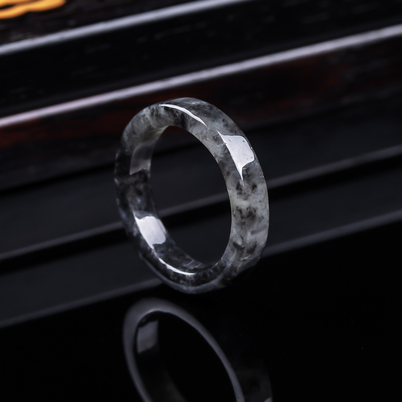 Rings - Natuurlijke A-klasse Birmese, zwarte jadeiet ijs-type