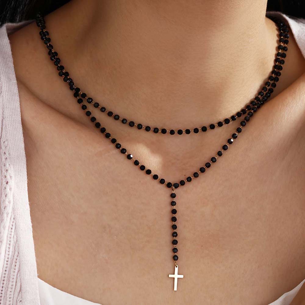 Gotische dubbellaagse zwarte k - Layered Pendant Necklace Aesthetic recensie en prijs